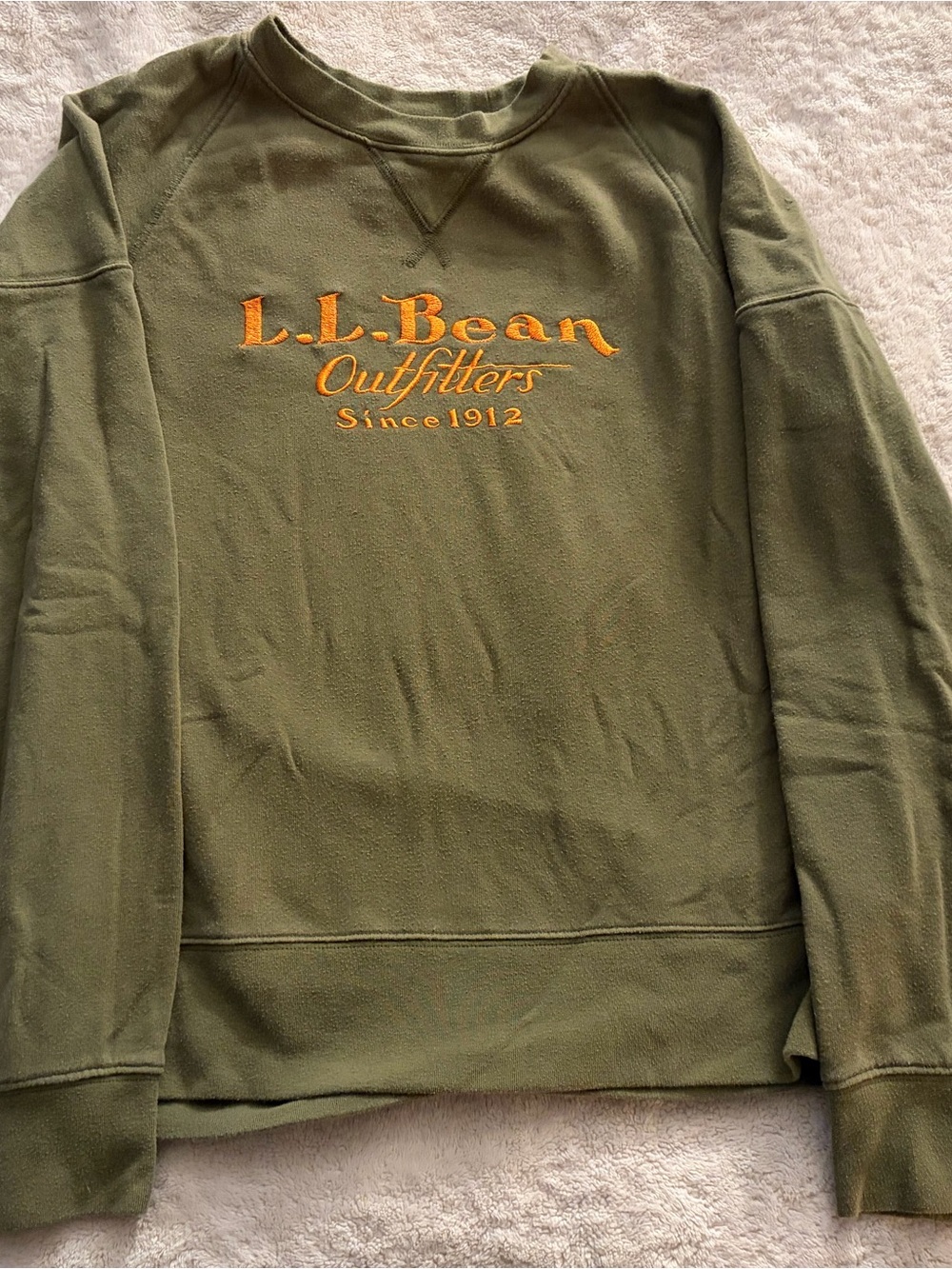 L.L. Bean Olive Green Crewneck Sweatshirt with Gold Embroidered Logo